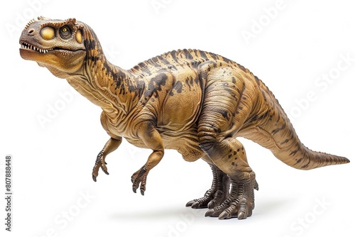 An imposing  prehistoric dinosaur model isolated on a white background  exuding strength and dominance.