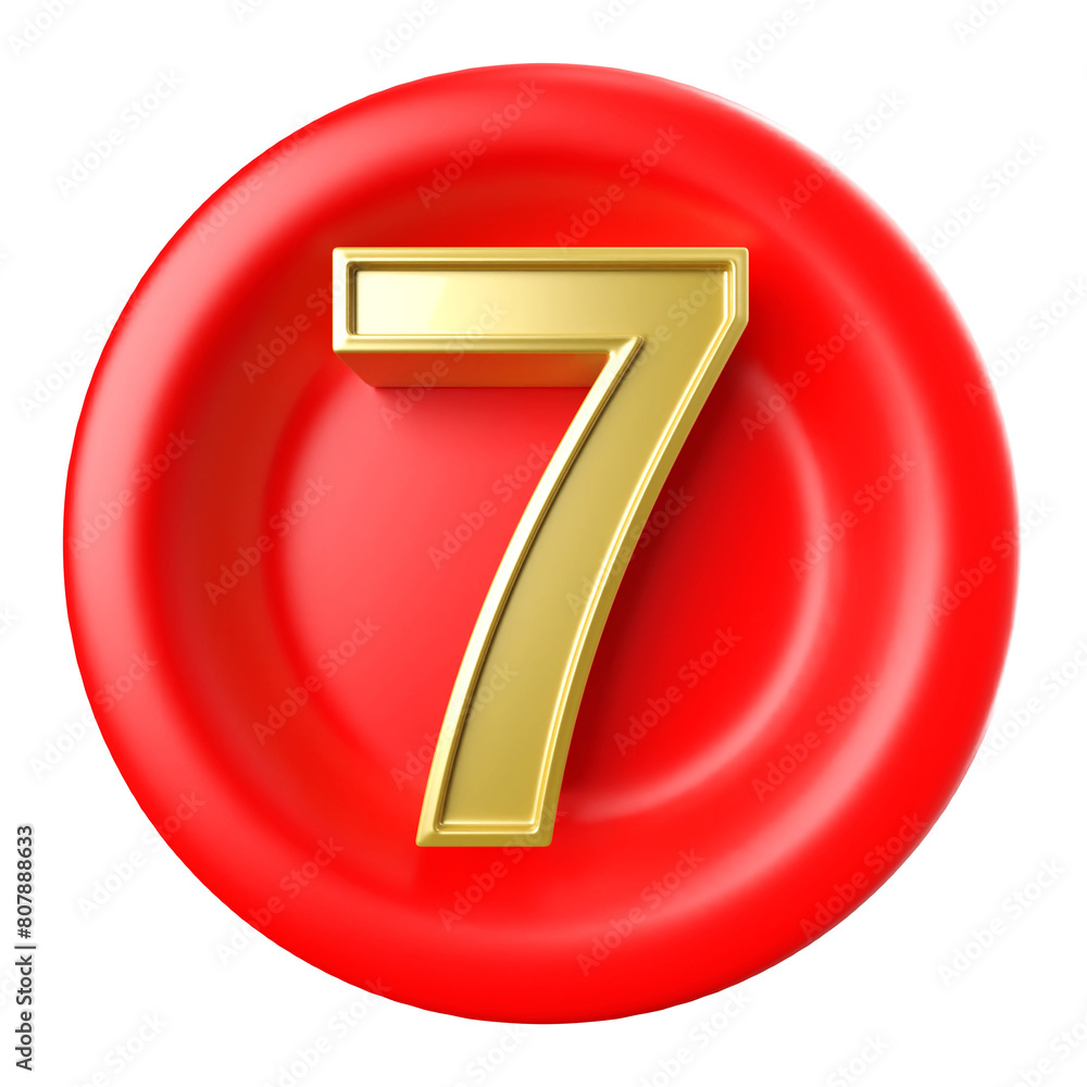 7 number gold on shape round red 3d render 7 number gold on shape round red 3d render