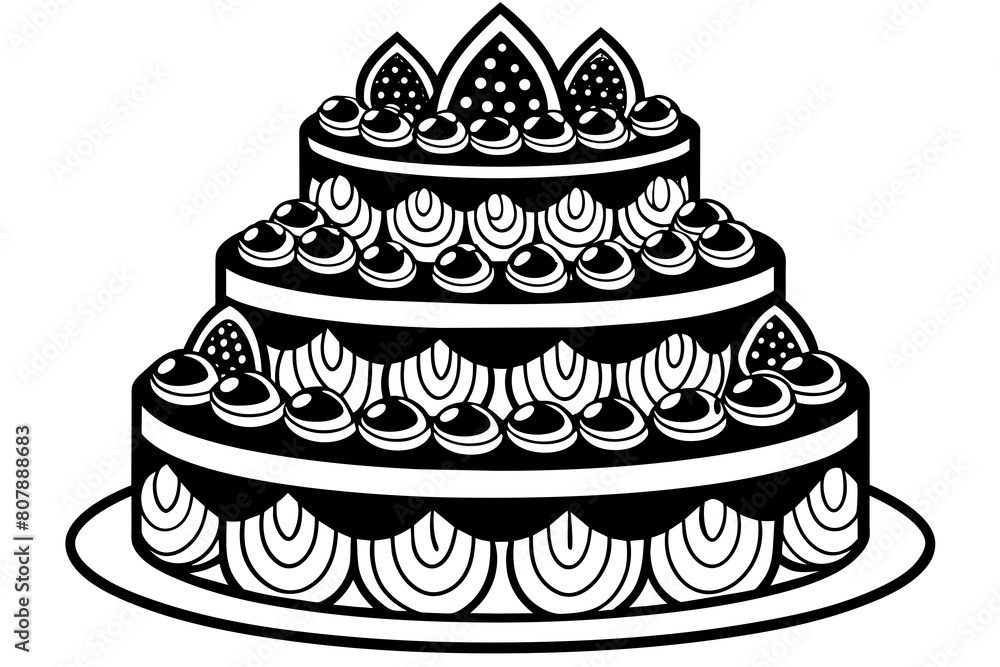 dark-chocolate-raspberry-design-of-a-4-tier-cake vector illustration dark-chocolate-raspberry-design-of-a-4-tier-cake vector illustration