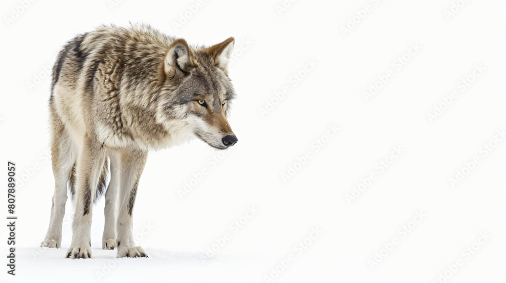 Young wolf staring at its pray Isolated on white