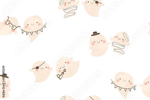 Seamless pattern with cartoon ghosts. Halloween background. cartoon design