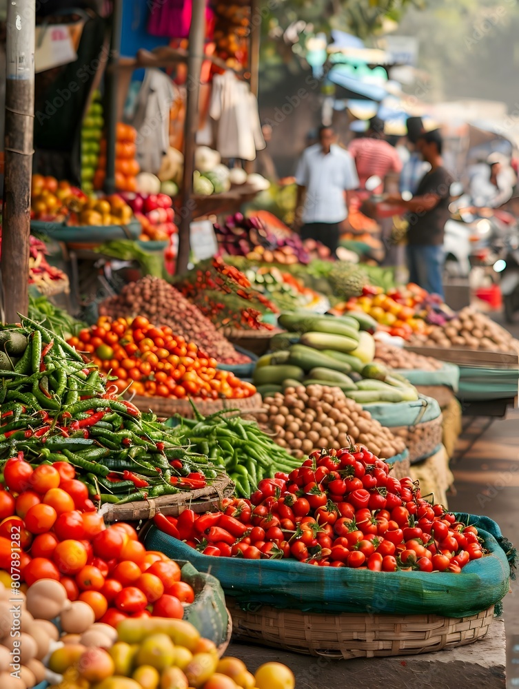 Overflowing Bounty of a Bustling Street Market Filled with Vibrant Produce