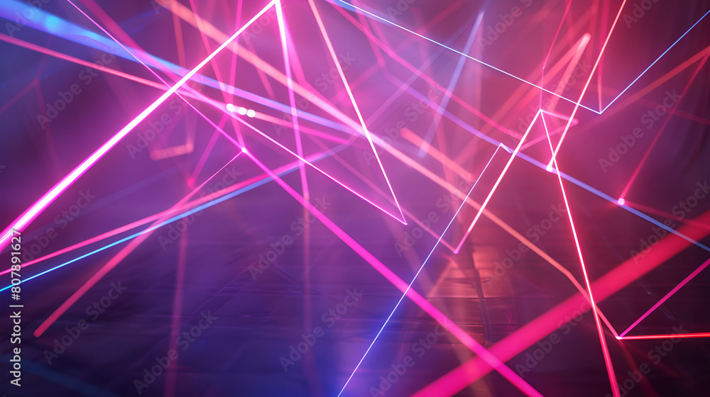 Laser field, Intersecting glowing laser security beams on a dark background, Art design shine light ray, 3D abstract tunnel with neon lights, colorful laser light in night club
