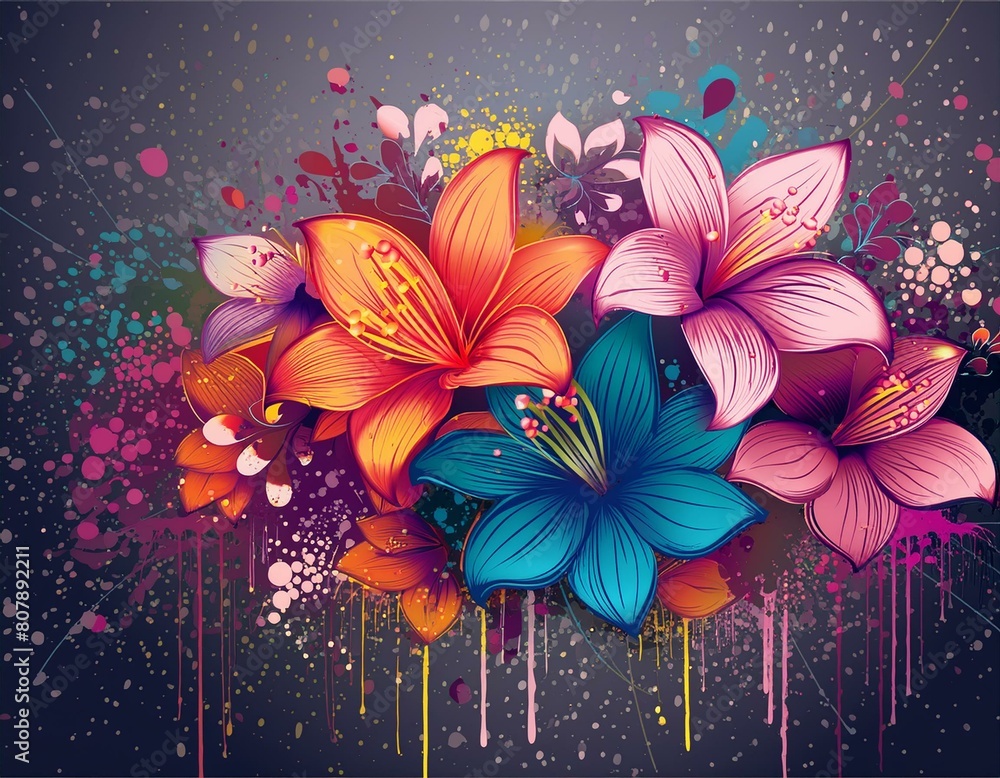 Obraz premium Edgy Floral Graffiti - bold and urban floral print with a graffiti-style edge
