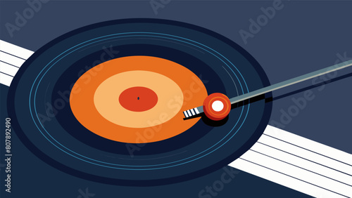 A tight shot of a record needle smoothly transitioning between tracks on a vinyl. Vector illustration