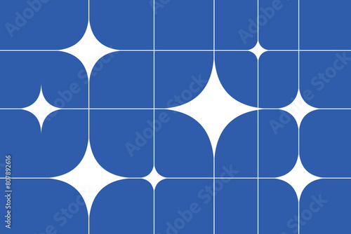 Vector seamless pattern. Blue graphic background. Simple linear forms. Blue abstract background with white lines. Suitable for wallpaper, greeting card, print