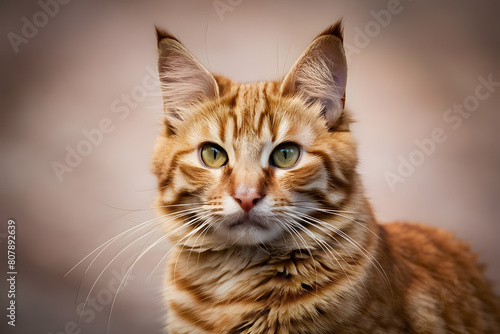 Portrait of a Lush Red-haired Cat with Enchanting Green Eyes