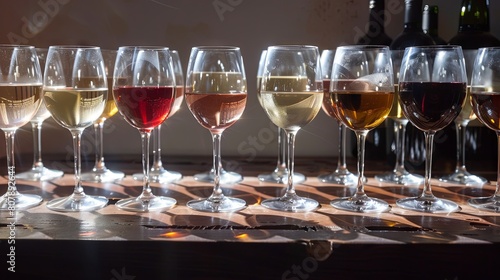 Elegant wine tasting event with various glasses of wine