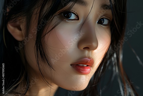 beautiful and sexy korean girl portrait with glass skin