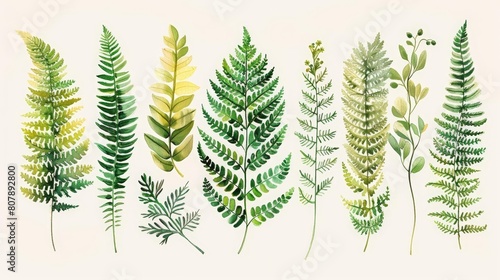 botanical illustration of ferns on a isolated background photo