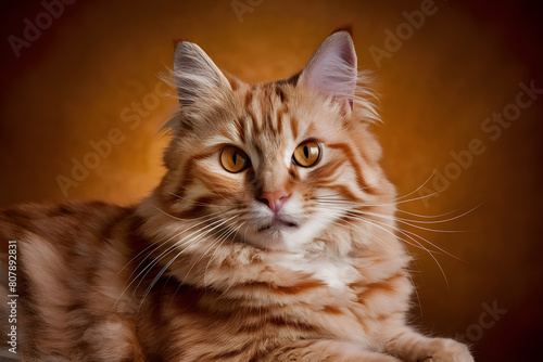 Portrait of a Ginger Cat with Stunning Amber Eyes on a Smooth Background