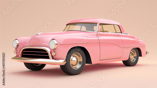 Pink car with gold rim on pink background