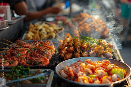 street food shop on the street on bokeh style background