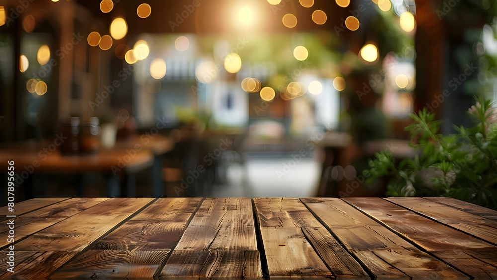 Cafe Background with Wood Table Perfect for Showcasing Products or Creating Montages. Concept Cafe Background, Wood Table, Product Showcase, Montages, Photography