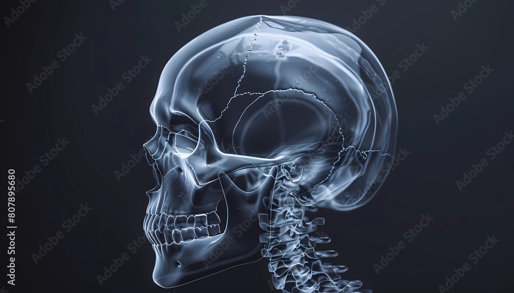 X-ray of human skull on black background showcasing the intricate bone structure Concept of radiological imaging medical diagnostics and forensic analysis X-ray of human skull on black background showcasing the intricate bone structure Concept of radiological imaging medical diagnostics and forensic analysis