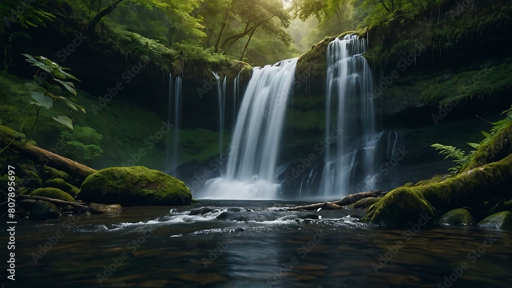 Obraz premium Emerald Cascades: Serene Forest Waterfall