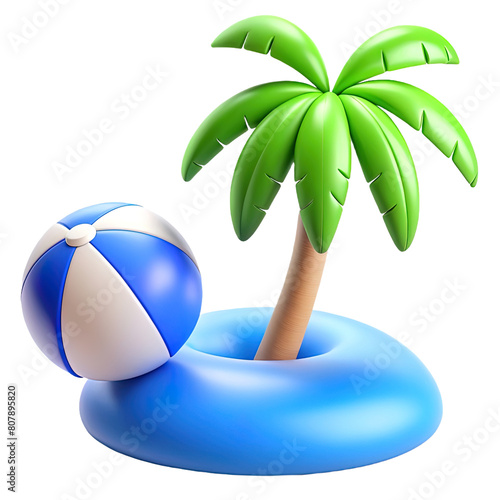 Beach, summer vacation, isolated on white or transparent background, 3D style. photo