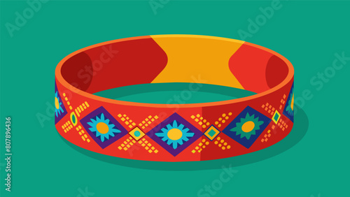 A simple cuff bracelet is given a new personality with a layer of colorful fabric and intricate embroidery.. Vector illustration