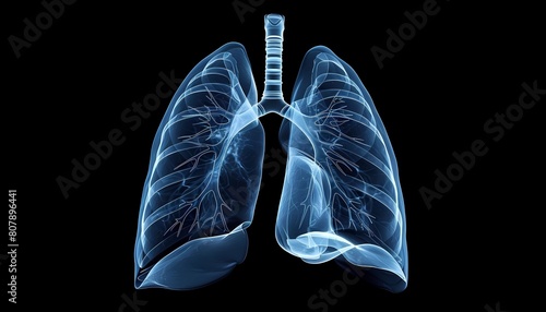 X-ray of a human lungs bronchial tree and lung tissue. Concept of pulmonary health, respiratory diagnostics and advanced radiographic technology