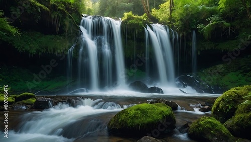 Emerald Cascades  Serene Forest Waterfall