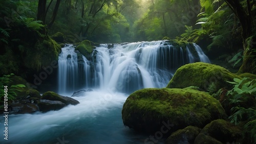 Emerald Cascades  Serene Forest Waterfall