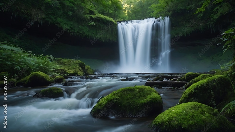 Emerald Cascades: Serene Forest Waterfall