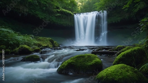 Emerald Cascades: Serene Forest Waterfall © Dove