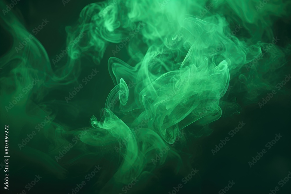 Green smoke on black background. Color smoke. Water splash. Cosmic stardust.