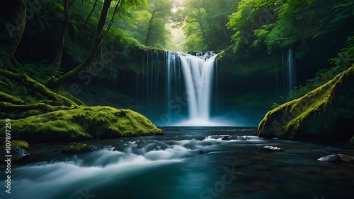 Emerald Cascades  Serene Forest Waterfall