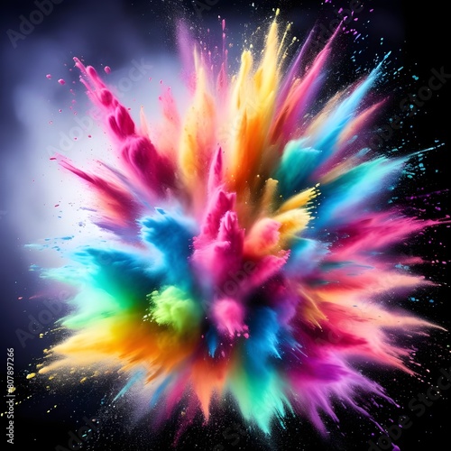 Explosion splash of colorful powder with freeze isolated on background  abstract splatter of colored dust powder.