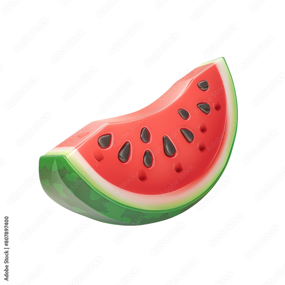 Piece of watermelon icon 3D render isolated on white, transparent background PNG, summer Piece of watermelon icon 3D render isolated on white, transparent background PNG, summer