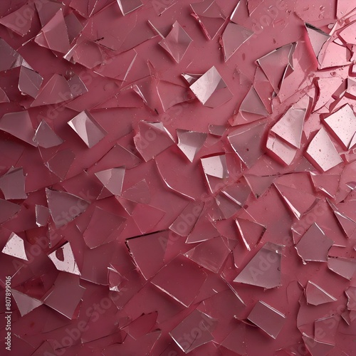 AI generated illustration of a close-up of shattered glass on a pink wall