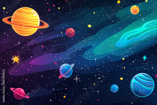 Colorful cosmic scene with planets  stars  and nebulas