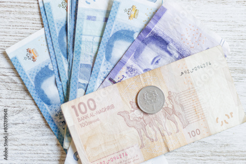 A wad of Moroccan dirham bills.