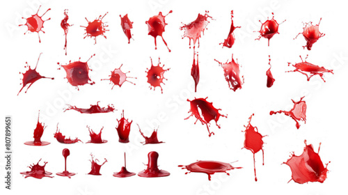 Various splashes of blood or paint isolated on transparent background