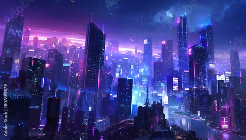 Capture the fusion of urban exploration and AI with a futuristic cityscape at a dramatic tilted angle Incorporate sleek skyscrapers