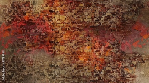 Vintage Brick Wall Texture with Colorful Graffiti Elements