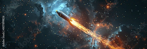 Entrepreneurial Concept with Rocket Ascending from Graph in Starry Deep Space photo
