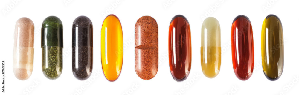 Set of Dietary supplement oil capsules isolated on transparent background Set of Dietary supplement oil capsules isolated on transparent background