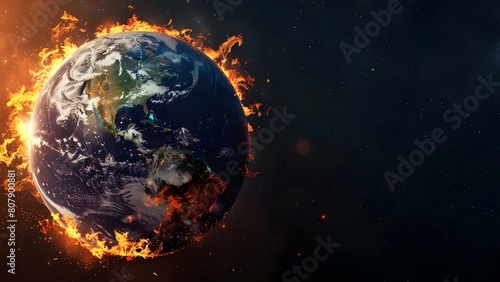 Image of Earth displaying climate change impact with natural disasters and snowmelt. Concept Climate Change, Natural Disasters, Snowmelt, Earth's Impact, Environmental Crisis © Anastasiia