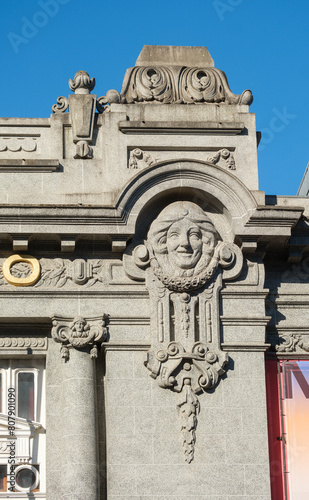 detail on the main facade of Theater Circo on the Avenida da Liberdade in Braga, Portugal