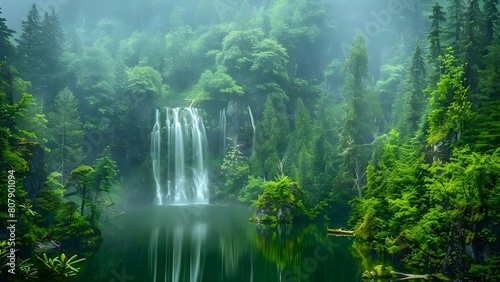 Waterfall in lush green British Columbia forest showcases the natural beauty of the Pacific Northwest. Concept Natural Beauty  Waterfalls  British Columbia  Pacific Northwest  Lush Forests
