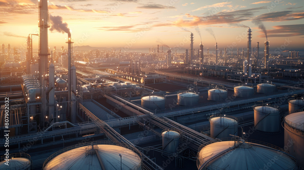 a petrochemical complex, with storage tanks and processing units spread across a vast expanse, illustrating the interconnectedness of various sectors within the petrochemical industry. a petrochemical complex, with storage tanks and processing units spread across a vast expanse, illustrating the interconnectedness of various sectors within the petrochemical industry.