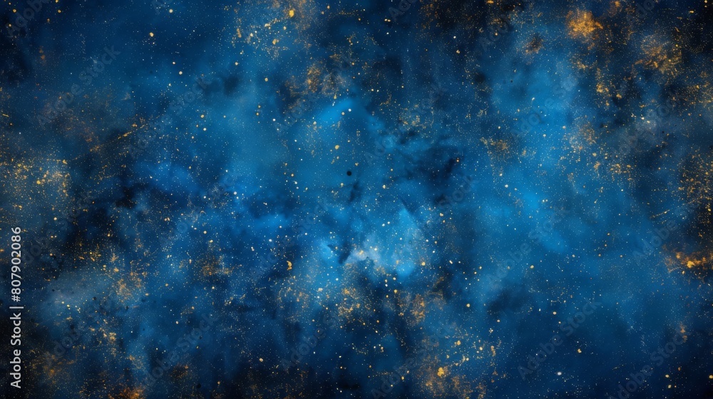 Fototapeta premium Mystical Blue Nebula Background with Sparkling Gold Stars