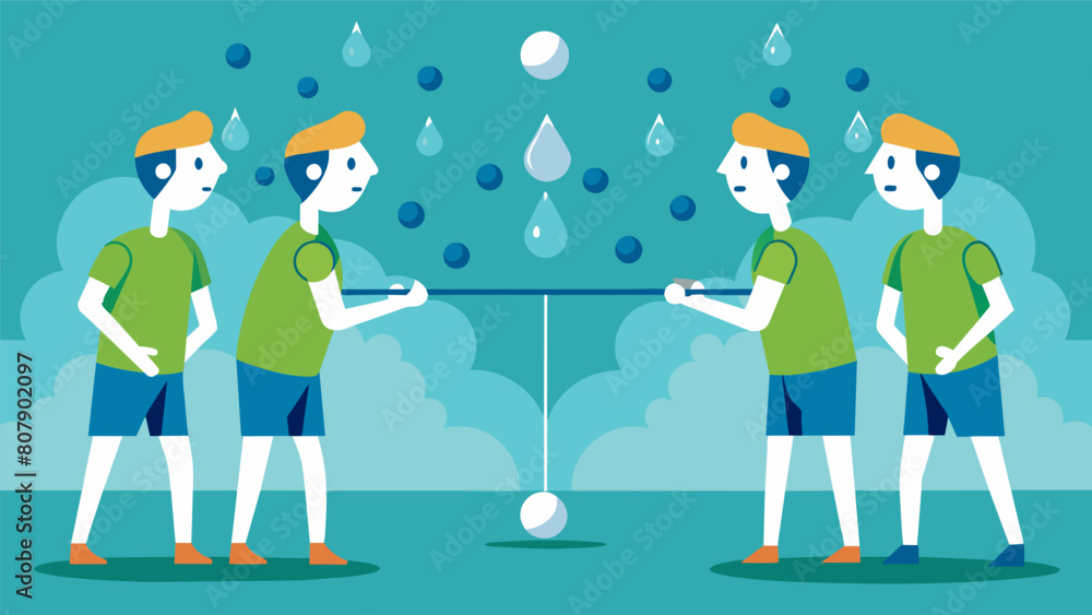 Naklejka premium Beads of sweat drip down the players foreheads as they exchange powerful shots the spectators hearts racing as the match point draws nearer.. Vector illustration