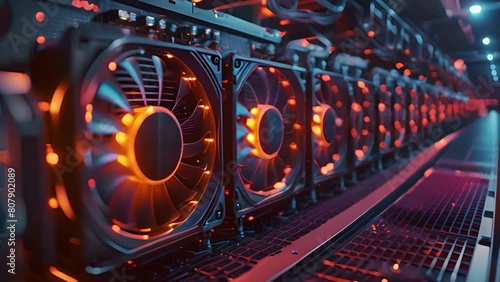 Rows of hardware stand ready to decode cryptographic puzzles and unlock the rewards of crypto mining photo