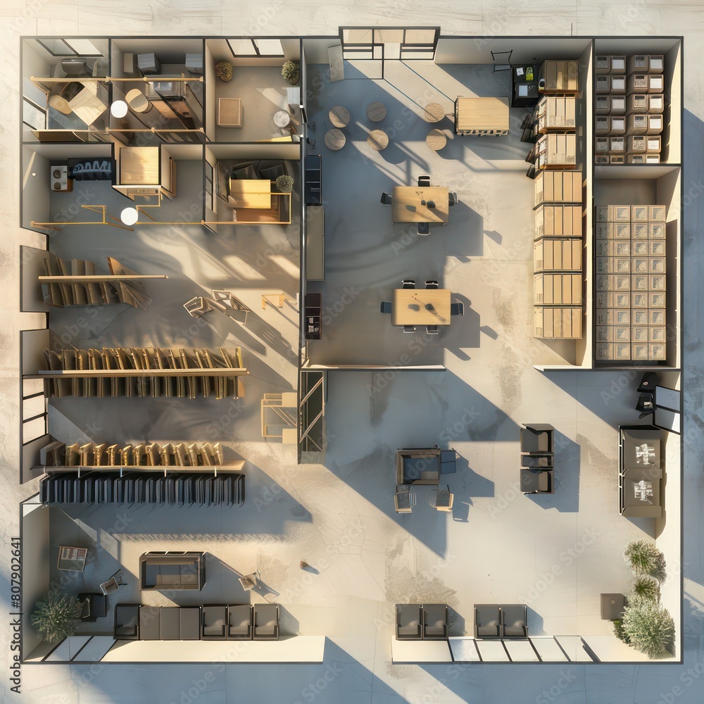 floor plan of a warehouse interior, crates, offices Stock Illustration ...