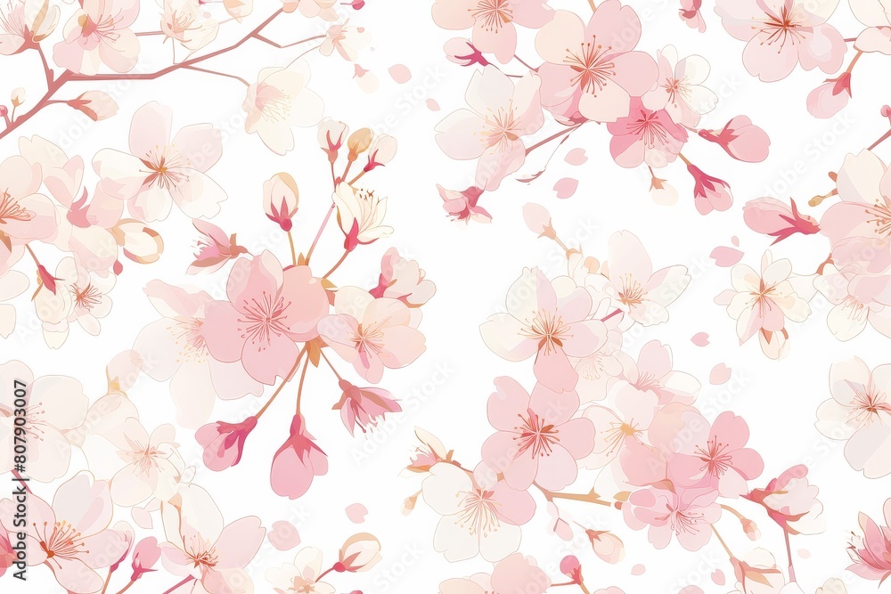 A seamless pattern of delicate cherry blossoms dancing in the wind A seamless pattern of delicate cherry blossoms dancing in the wind