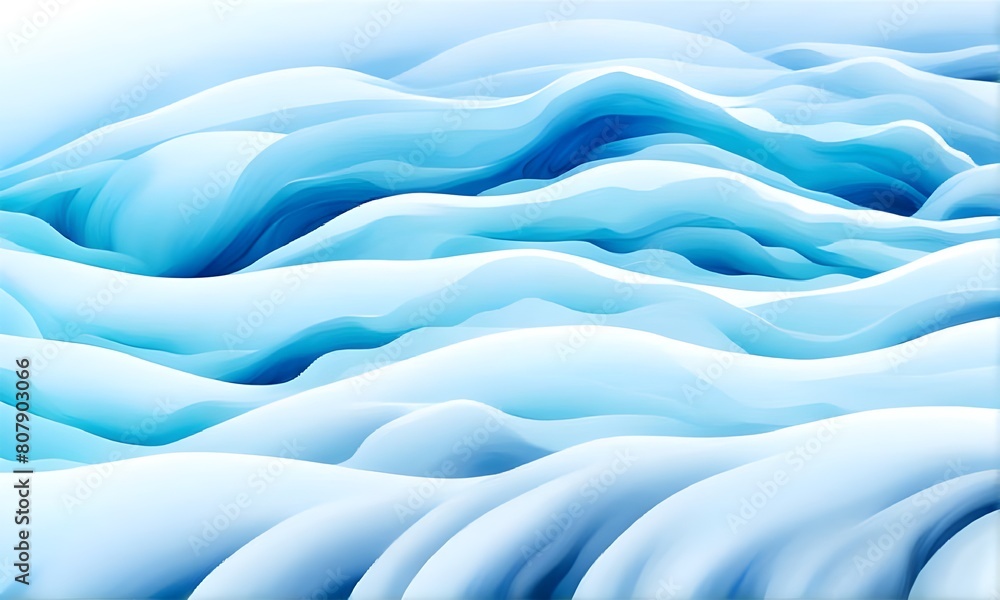 Obraz premium Water snow wavy abstract isolated background for copy space text. Blue frozen ocean flowing motion. Watercolor effect snow storm backdrop. Snowy holiday travel winter cartoon