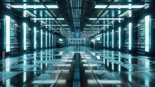 artificial Intelligence data center hardware  shiny reflective floor